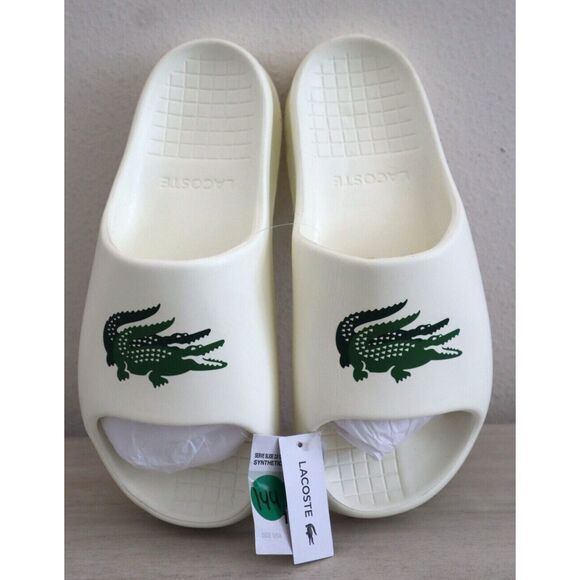 Lacoste Men's Sz 11 Off-White/Green Croco 2.0 Evo Synthetic Slides - Picture 4 of 5